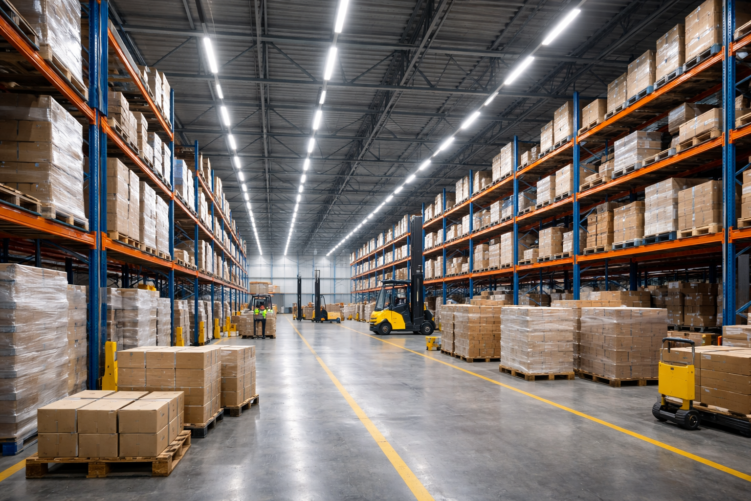 LED magazijnverlichting met highbays in een hoog magazijn