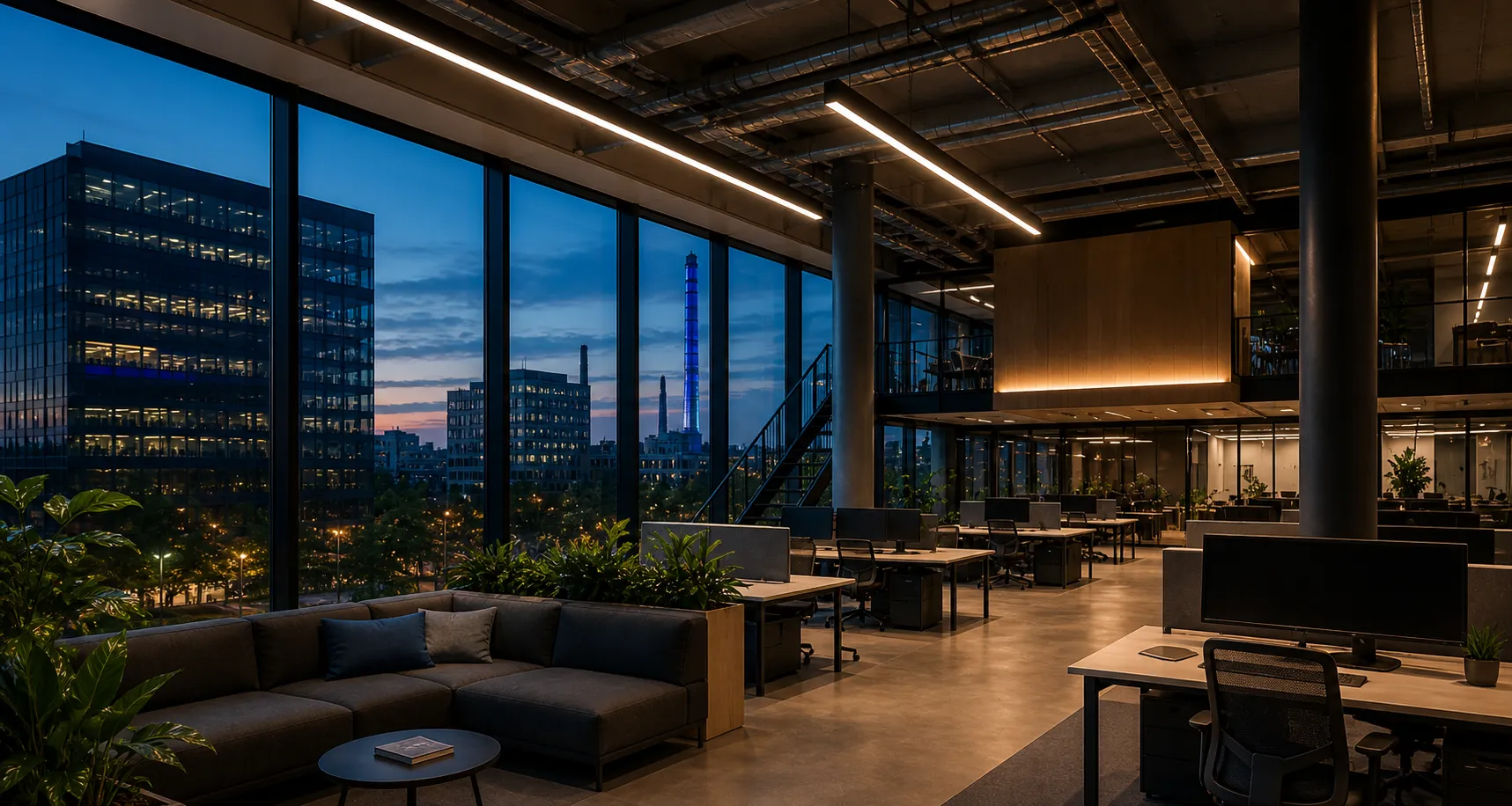 LED-verlichting in een modern tech-kantoor in Eindhoven